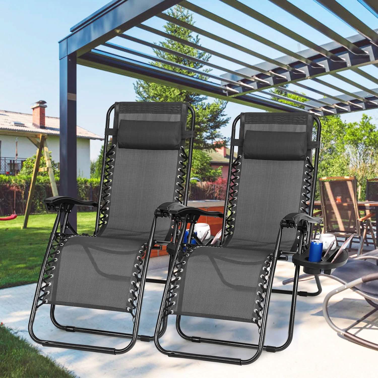 2-Pack: Foldable Zero Gravity Lounge Chair with Dual Side Tray
