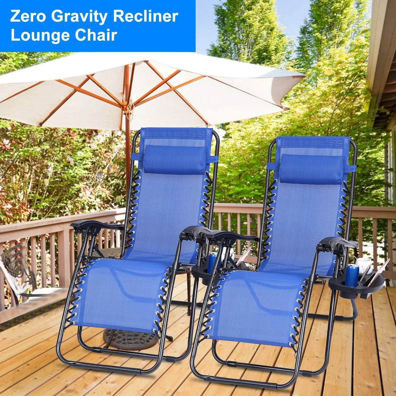 2-Pack: Foldable Zero Gravity Lounge Chair with Dual Side Tray