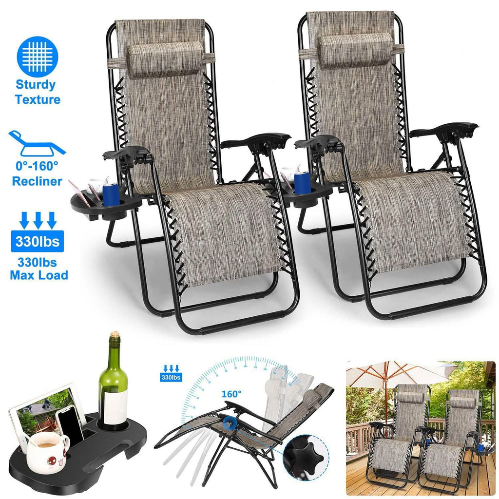 2-Pack: Foldable Zero Gravity Lounge Chair with Dual Side Tray