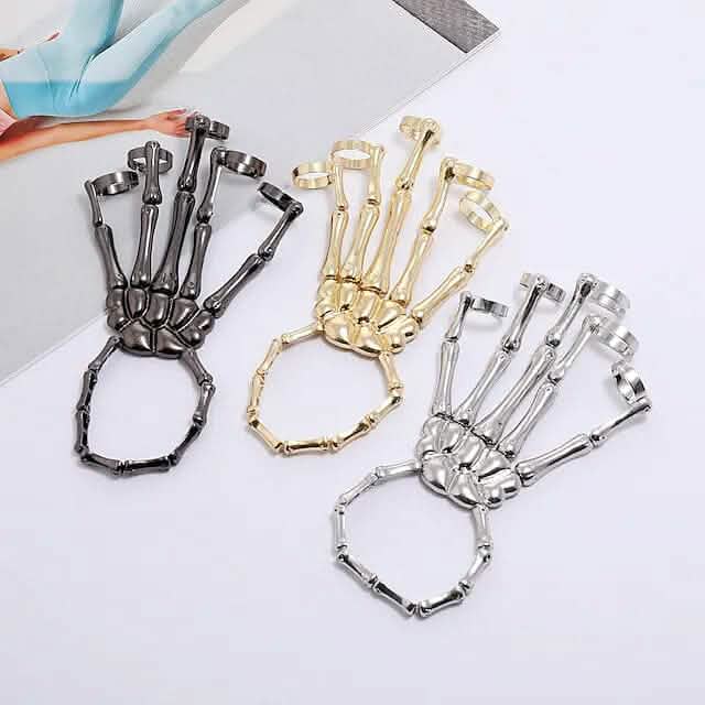 Lot de 2 : Bracelet gothique en os avec bague