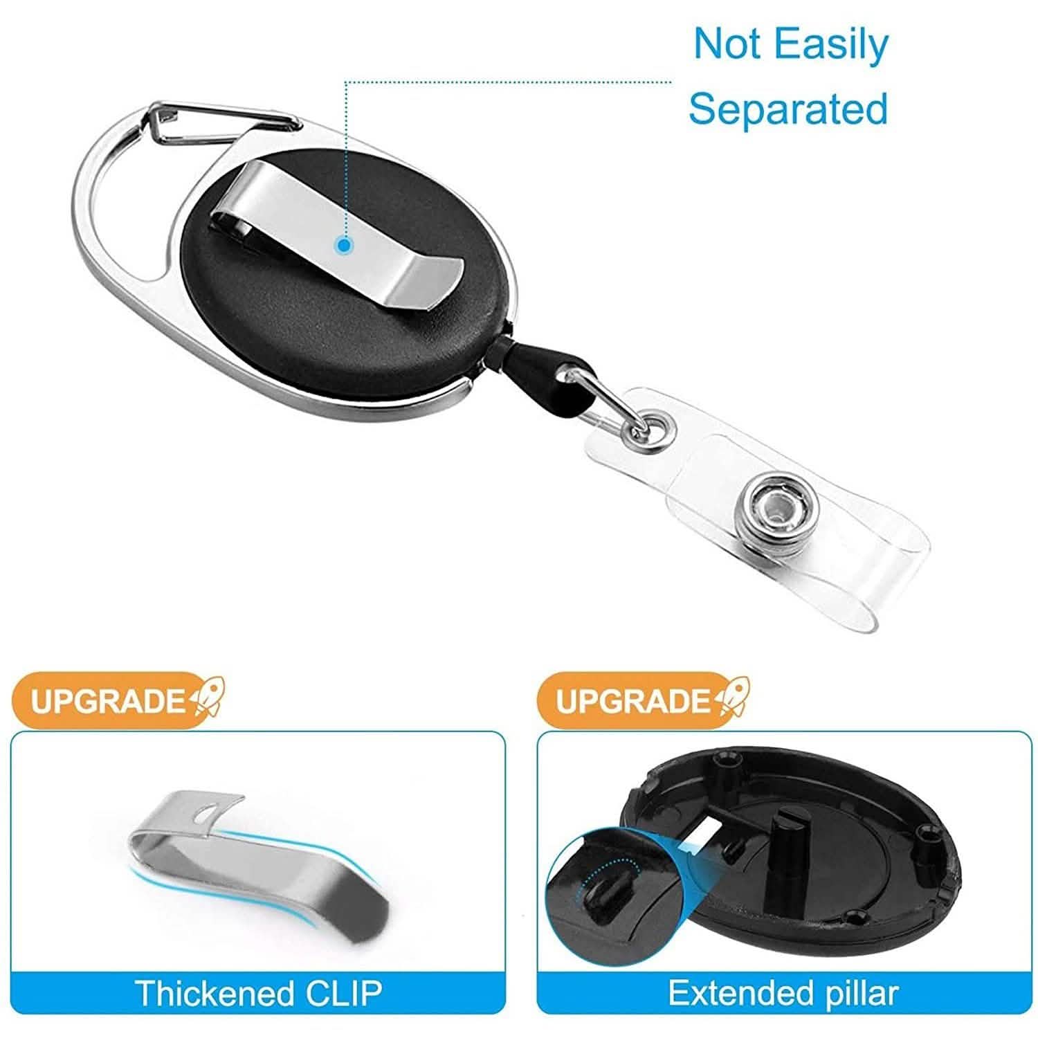 2-Pack: Heavy Duty Retractable Badge Holders with Carabiner Reel Clip and Vertical Style Clear ID Card Holders