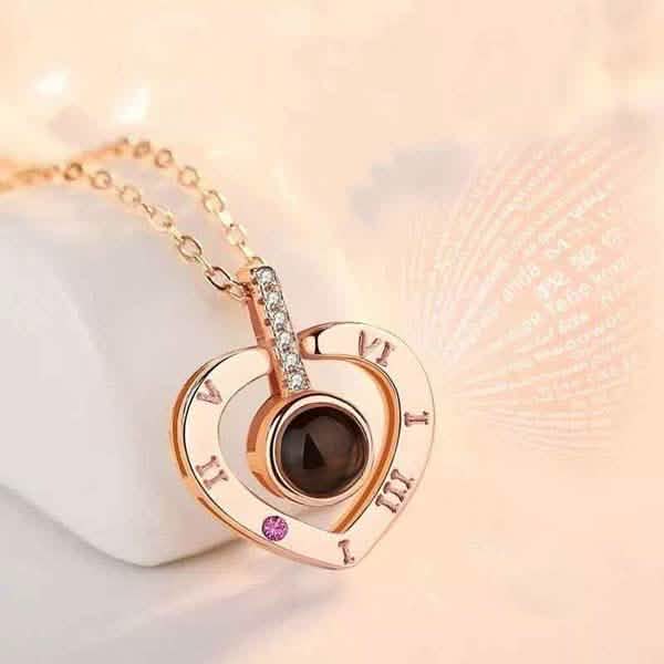 2-Pack: I Love You In 100 Languages Necklace Micro-engraved Light Projection Pendant
