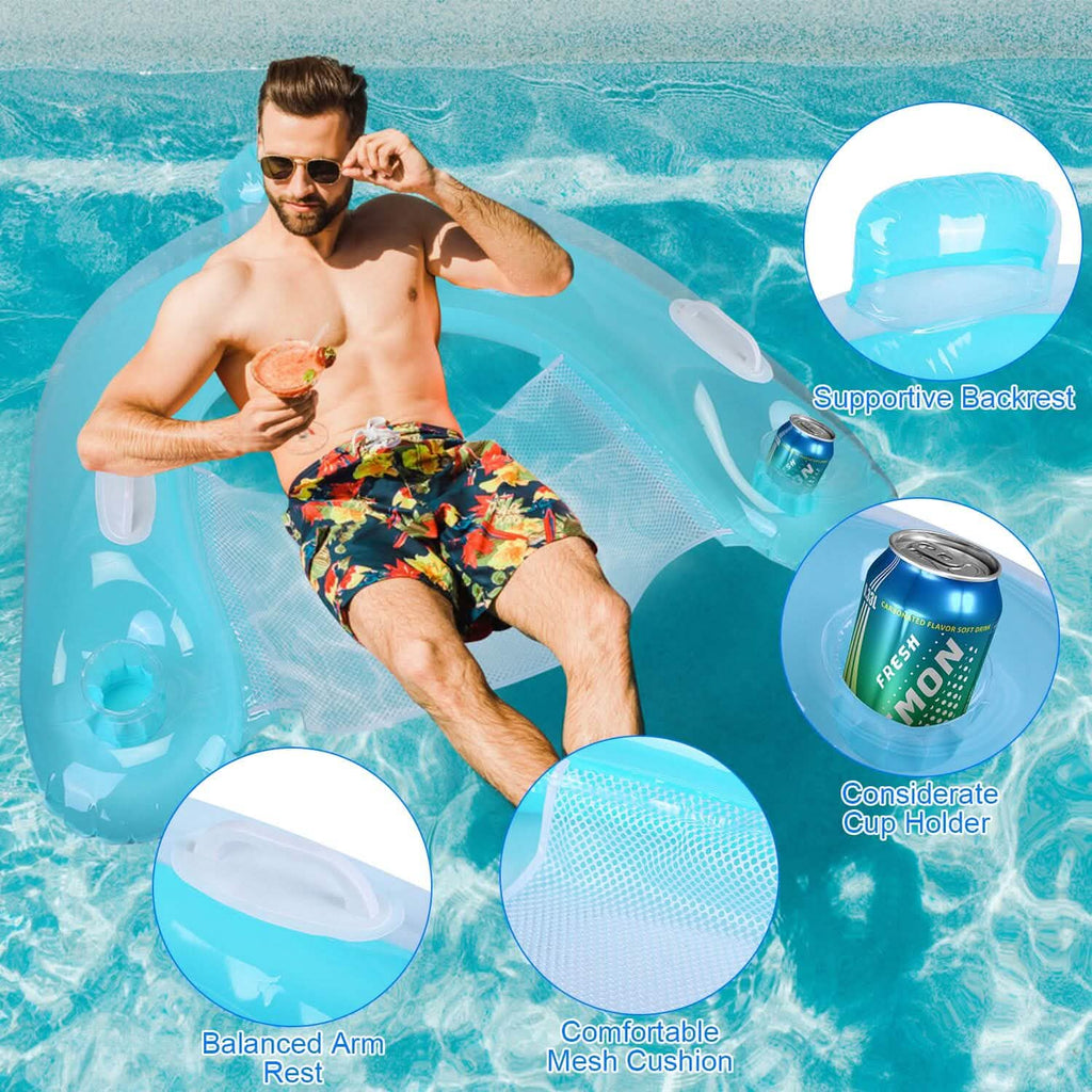 2-Pack: Inflatable Float Pool Chair with Cup Holder Arm Rest
