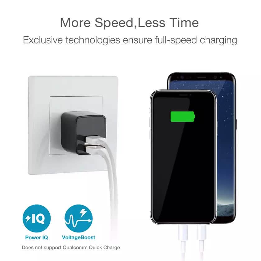 Lot de 2 : Chargeur mural double USB 2,4 A LAX – Ultra compact