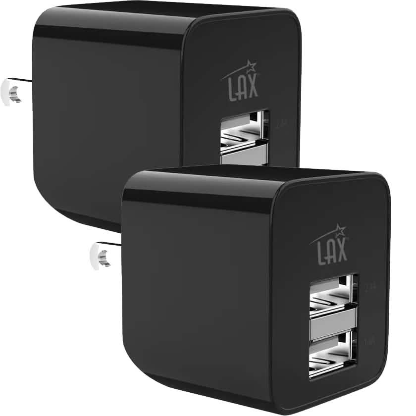 Lot de 2 : Chargeur mural double USB 2,4 A LAX – Ultra compact