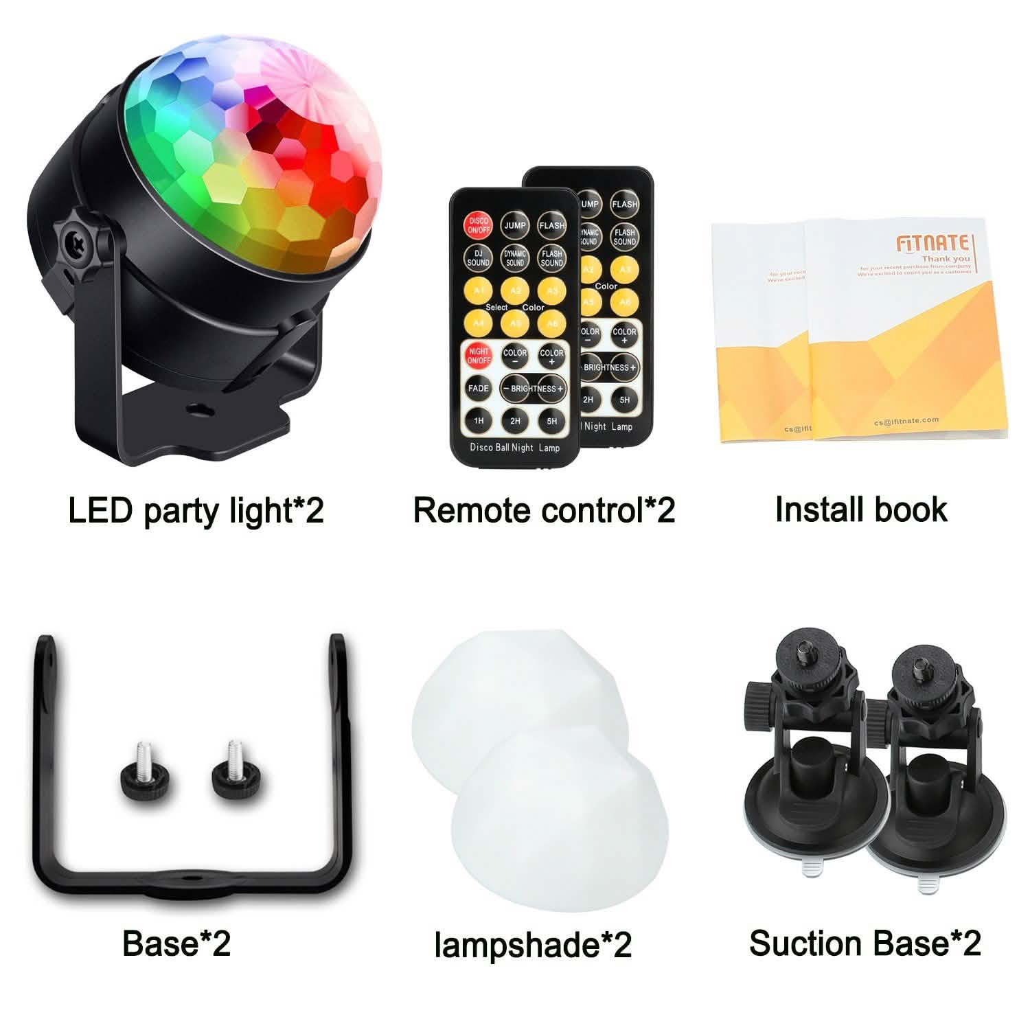 2-Pack: LED Disco Light Sound Activated Party Lights with Remote Control Dj Lighting