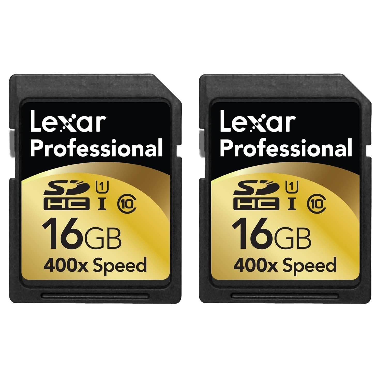 2-Pack: Lexar Professional 400x 16GB SDHC UHS-I Flash Memory Card