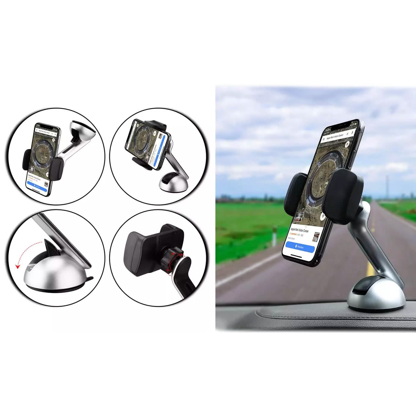 Lot de 2 : Support Téléphone Voiture à Longue Pince pour Tableau de Bord et Pare-Brise