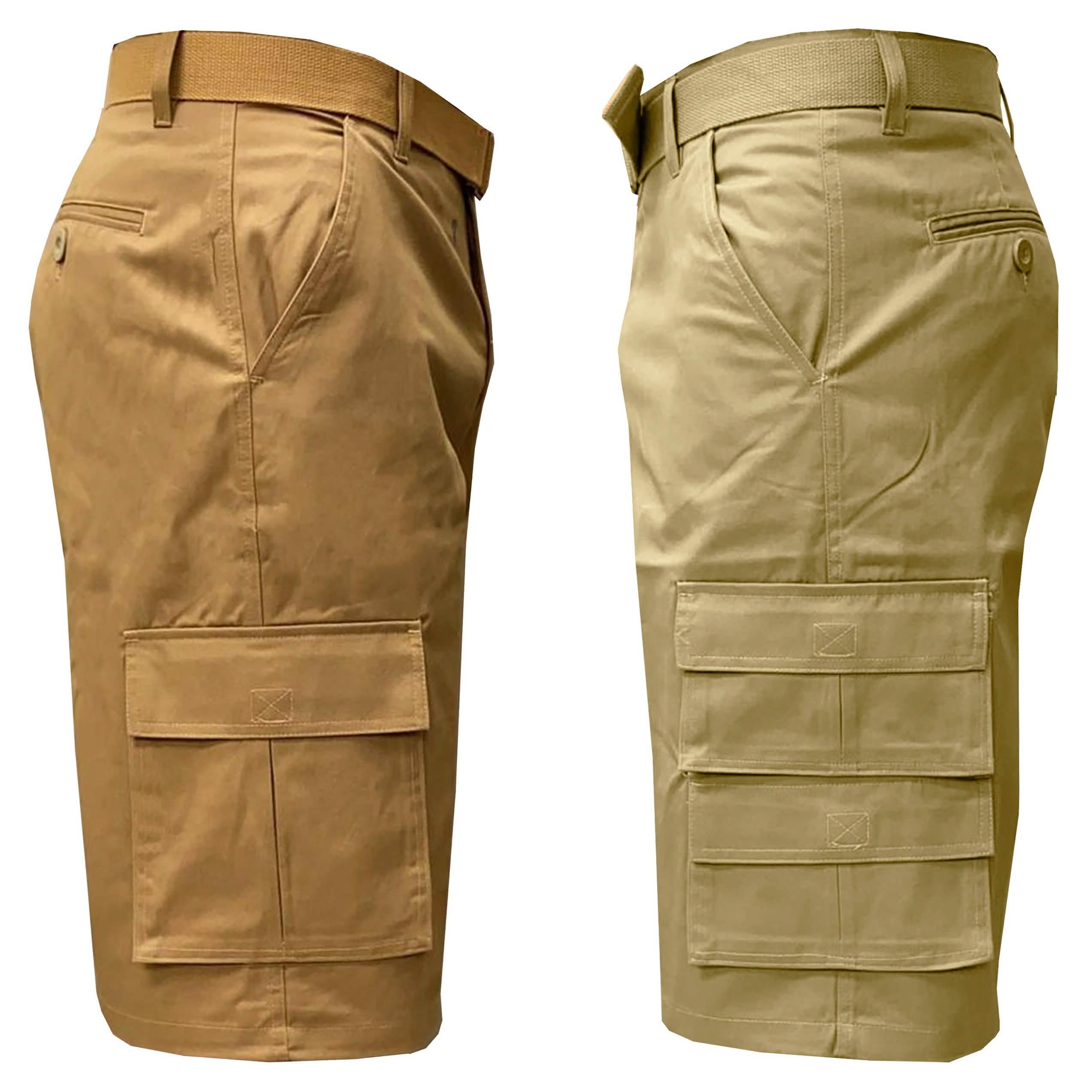 Lot de 2 shorts cargo homme 7 poches, coupe ajustée 33 cm, avec ceinture