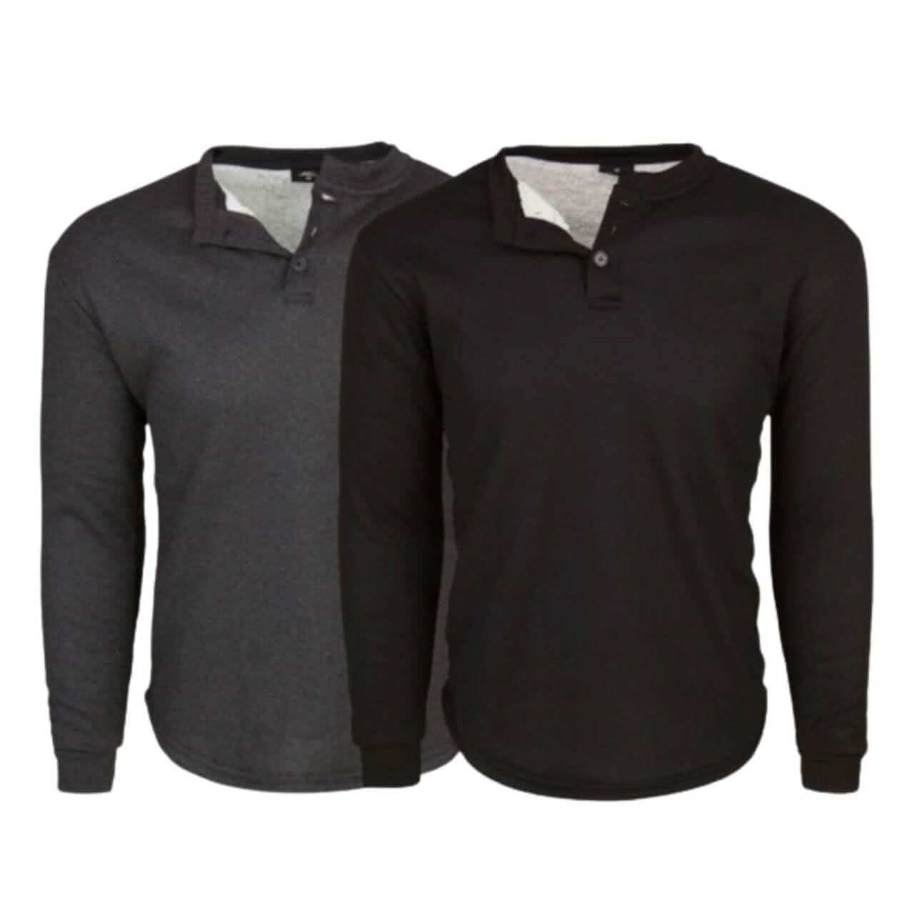 2-Pack: Men's Sherpa-Lined Waffle Thermal Henley Shirts