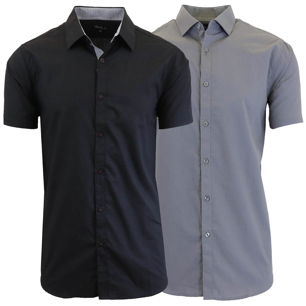 2-Pack: Men's Slim Fit Short Sleeve Dress Shirts