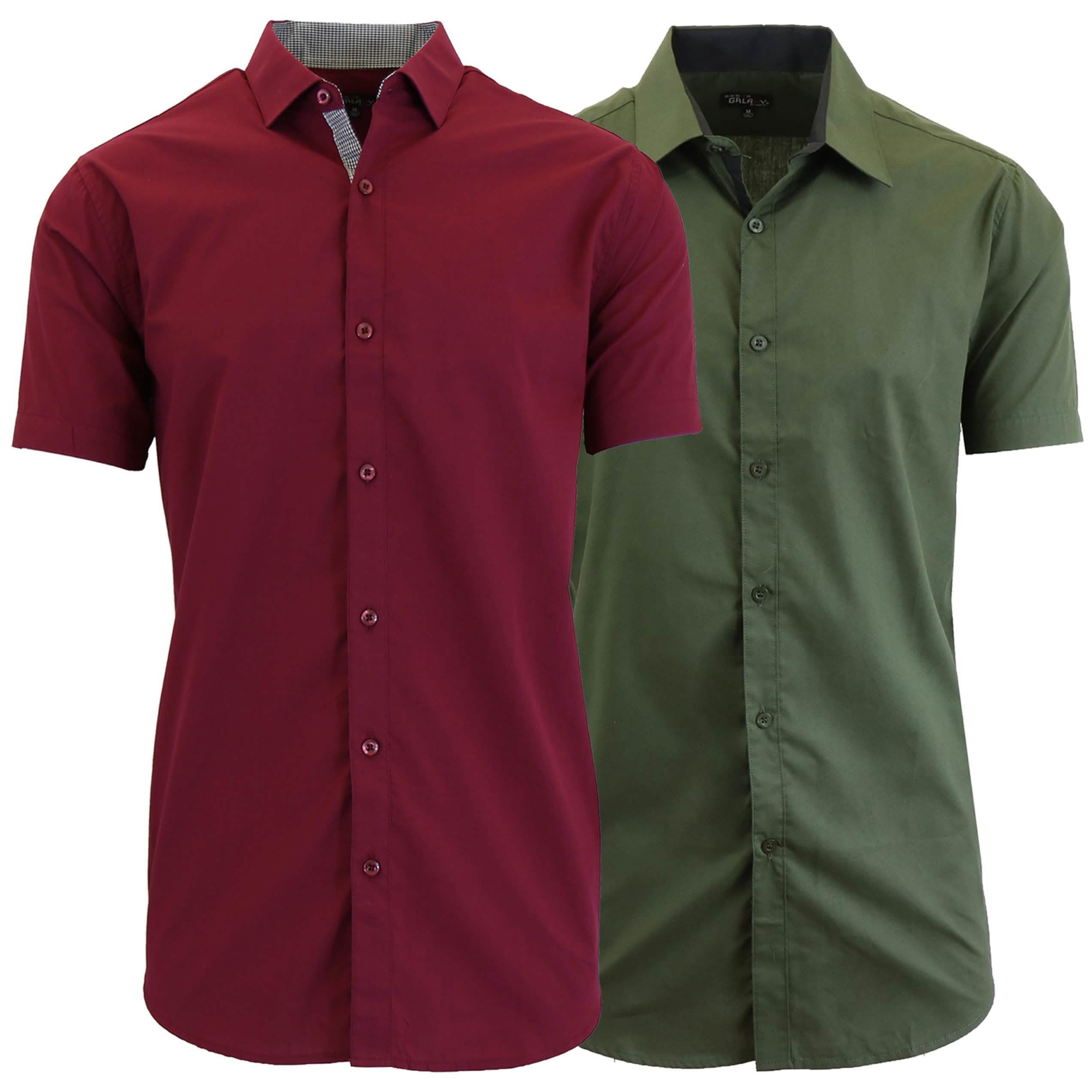 2-Pack: Men's Slim Fit Short Sleeve Dress Shirts