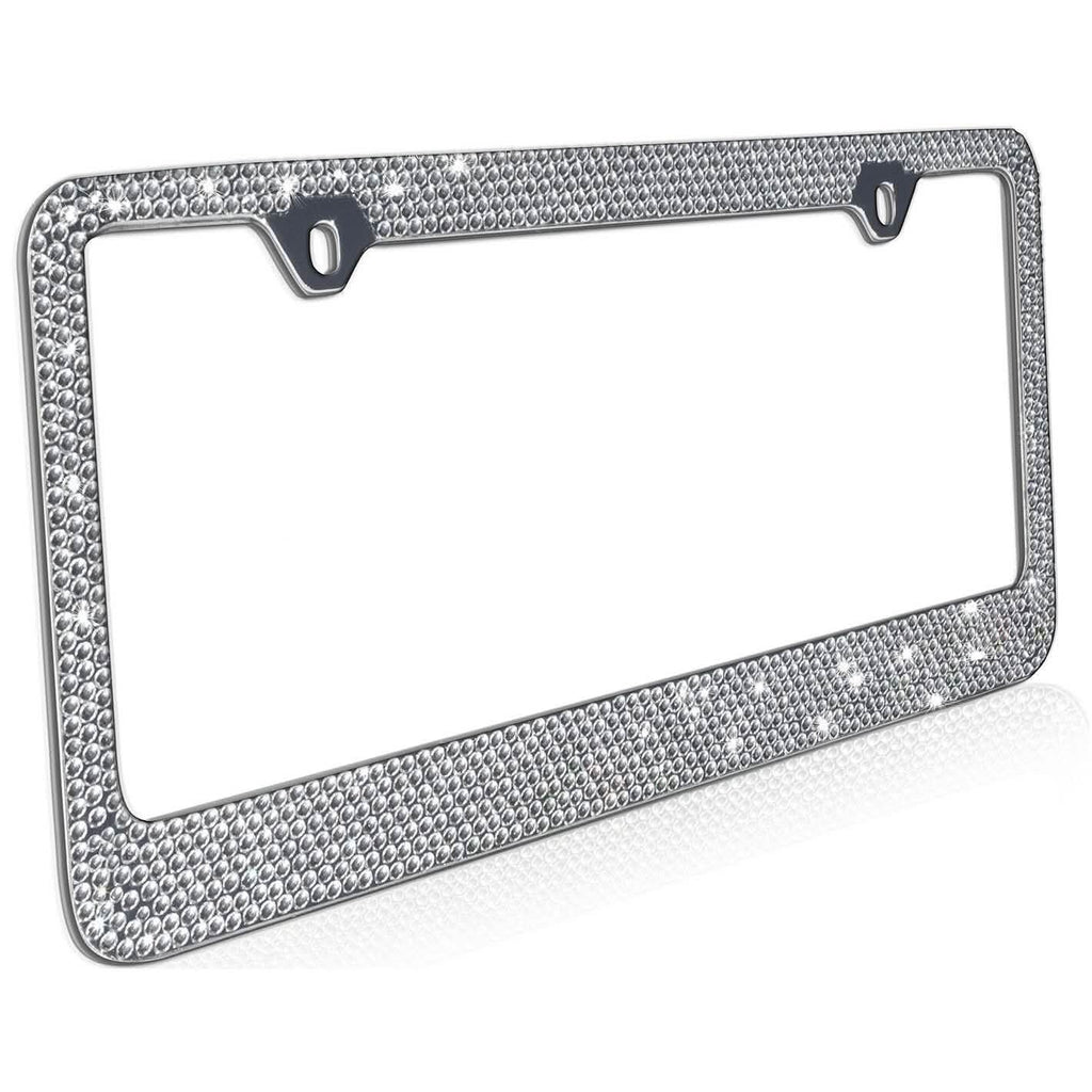 Lot de 2 : Cadre de plaque d'immatriculation en métal, Bling, strass, chrome, cristal de Swarovski, diamant