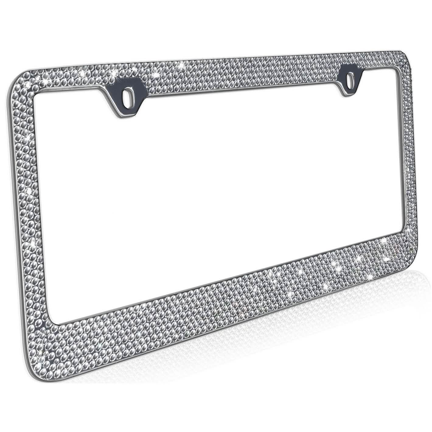 Lot de 2 : Cadre de plaque d'immatriculation en métal, Bling, strass, chrome, cristal de Swarovski, diamant