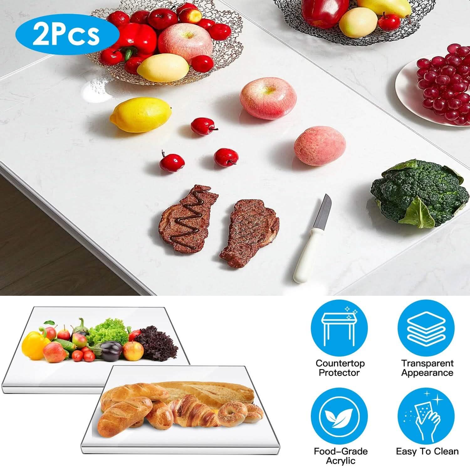 2-Pack: Non-Slip Transparent Countertop Cutting Board Kitchen Countertop Protector