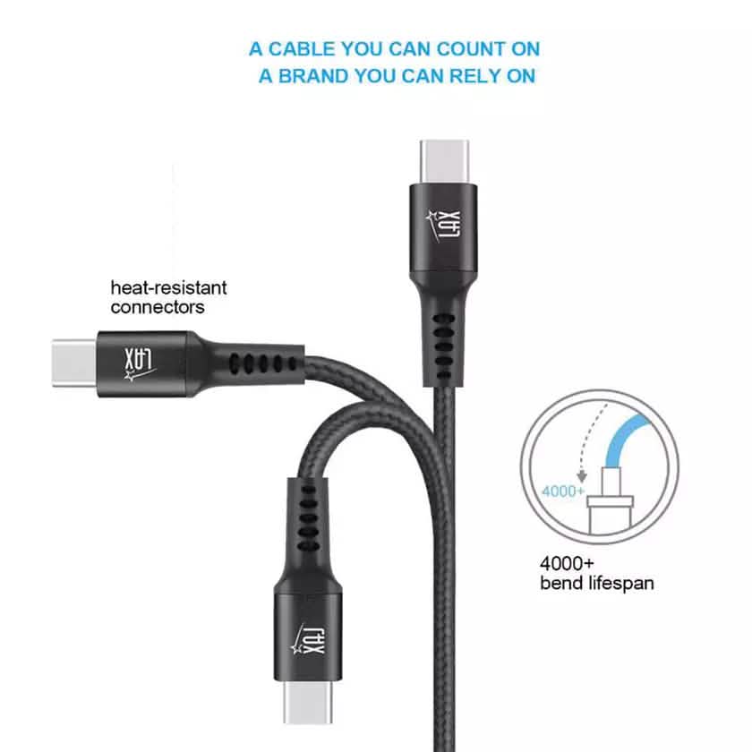 Lot de 2 : Câble USB C vers USB C en nylon de 1,8 m, 60 W