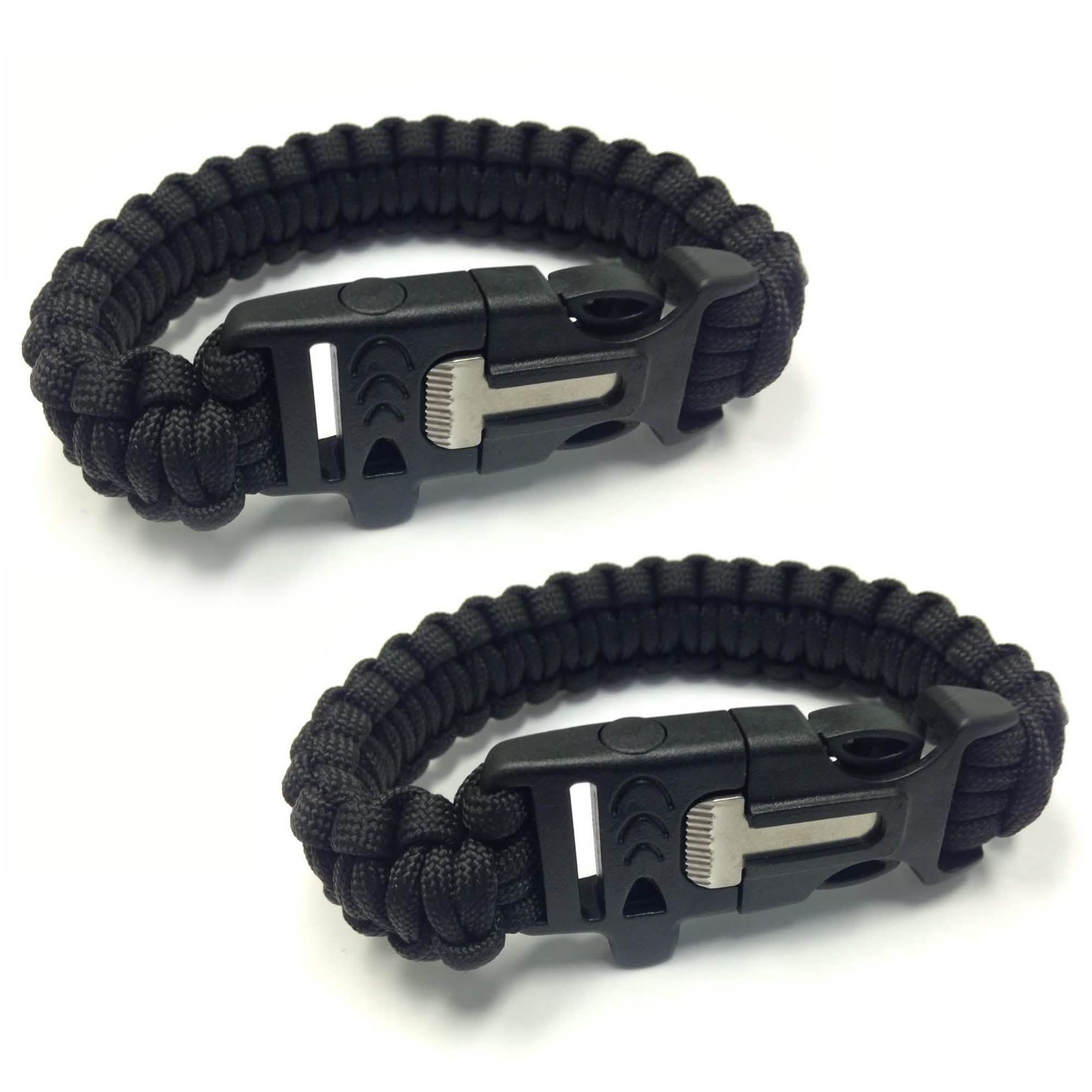 2-Pack: Paracord Survival Bracelet with Flint Scraper, Whistle and Cutting Tool