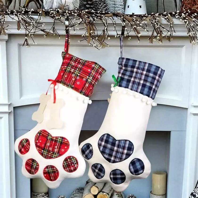 Lot de 2 : Chaussettes de Noël à suspendre pour animaux de compagnie (chien, chat) à motif écossais