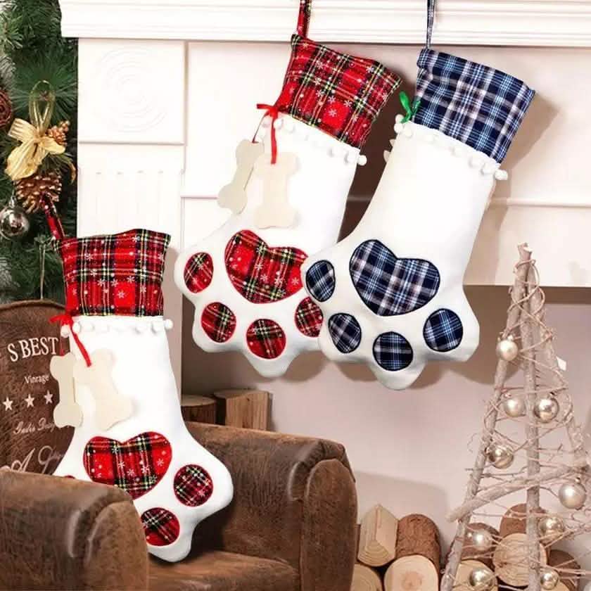 Lot de 2 : Chaussettes de Noël à suspendre pour animaux de compagnie (chien, chat) à motif écossais