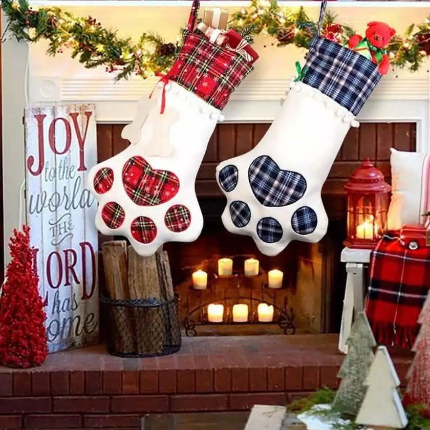 Lot de 2 : Chaussettes de Noël à suspendre pour animaux de compagnie (chien, chat) à motif écossais