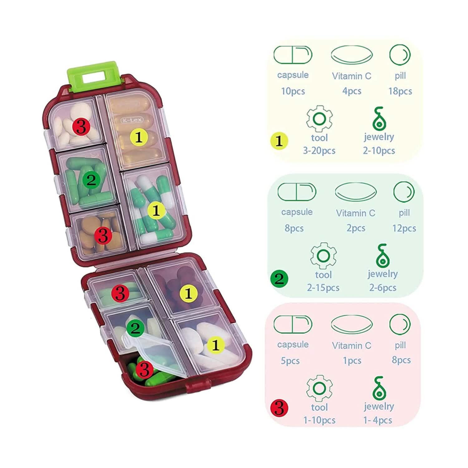 2-Pack: Portable Weekly Travel Pill Organizer Case