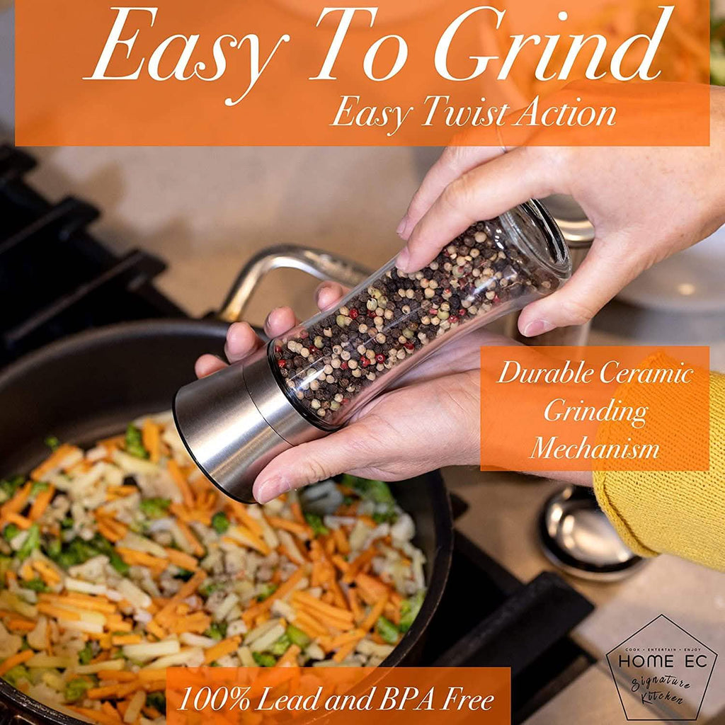 2-Pack: Premium Stainless Steel Salt and Pepper Grinder