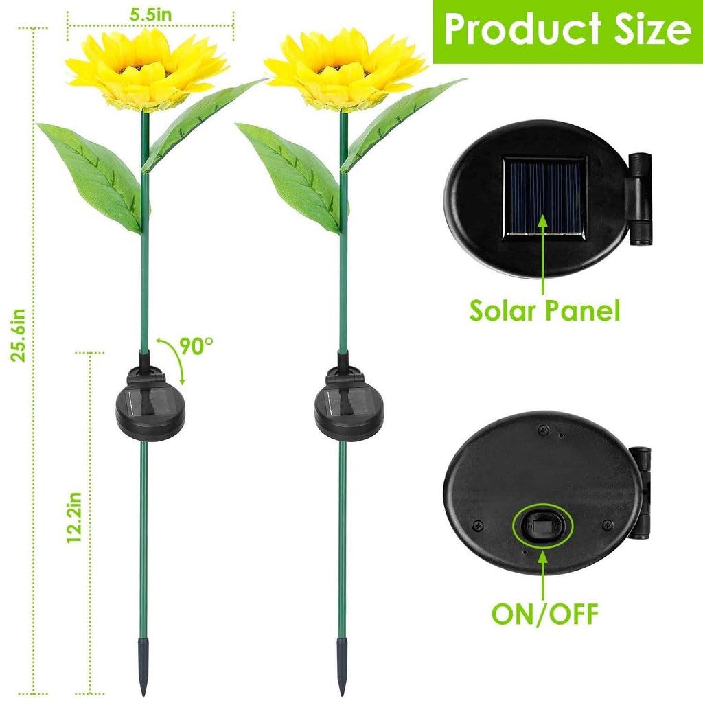 2-Pack: Solar Powered Sunflower Lights LED Decorative Stake Lamp