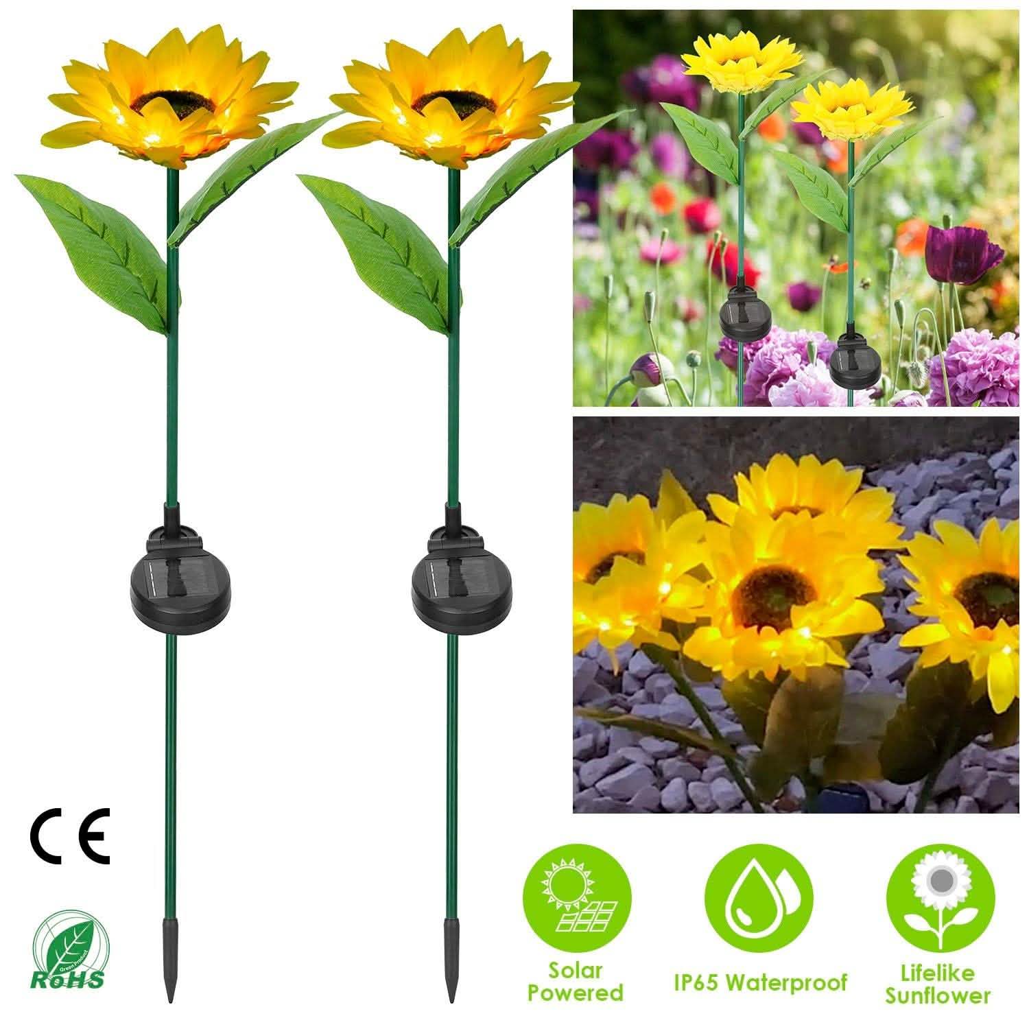 2-Pack: Solar Powered Sunflower Lights LED Decorative Stake Lamp