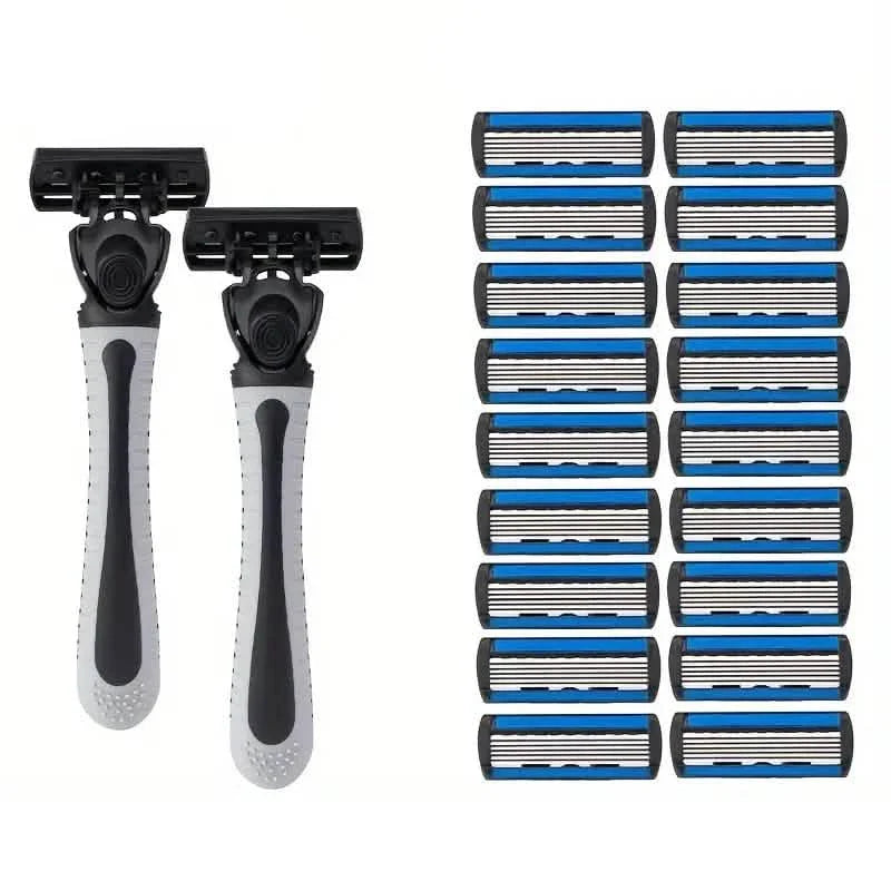 Lot de 2 : Rasoir en acier inoxydable avec 18 lames de rechange