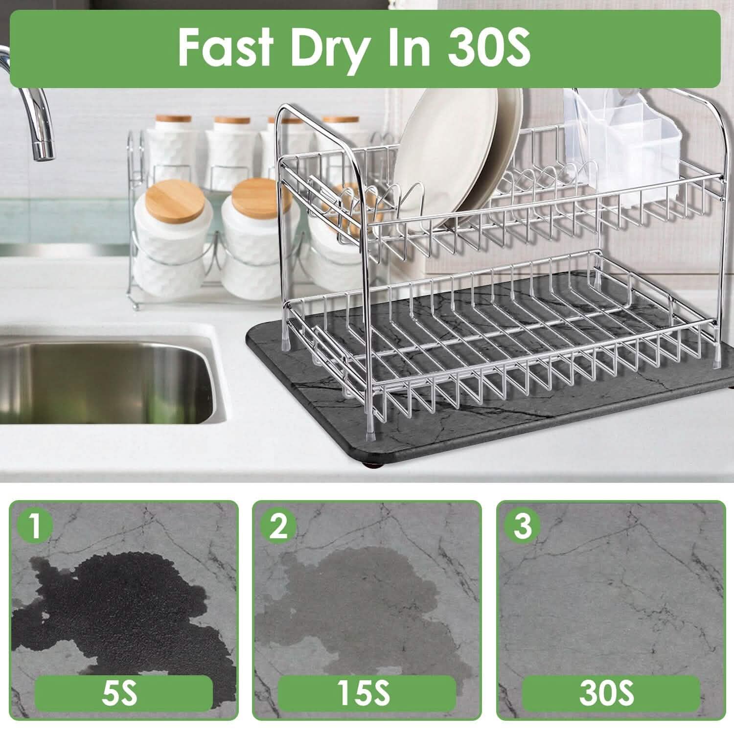 2-Pack: Stone Dish Drying Mat Silicone Diatomaceous Earth Mat