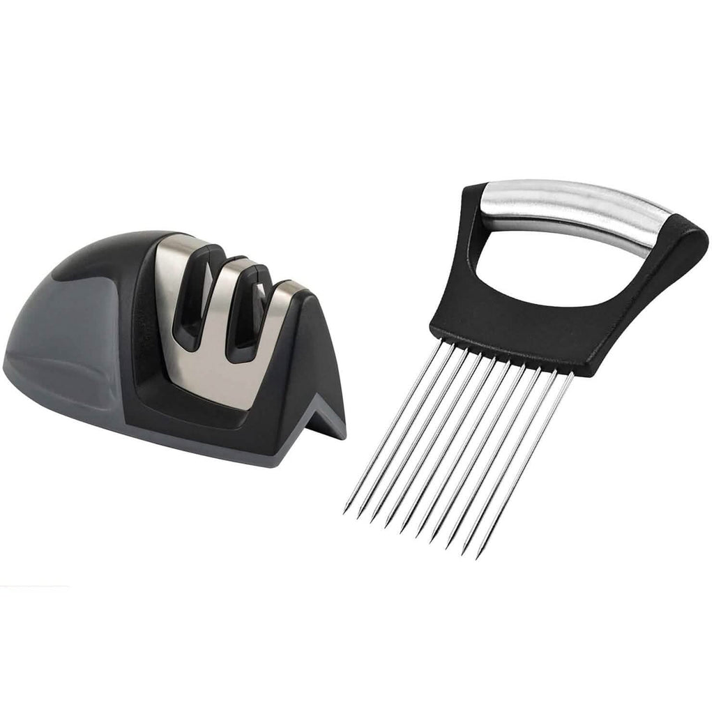 2-Pack: Ultra Sharp Knife Sharpener and Stainless Steel Vegetable and Meat Slicer Holder