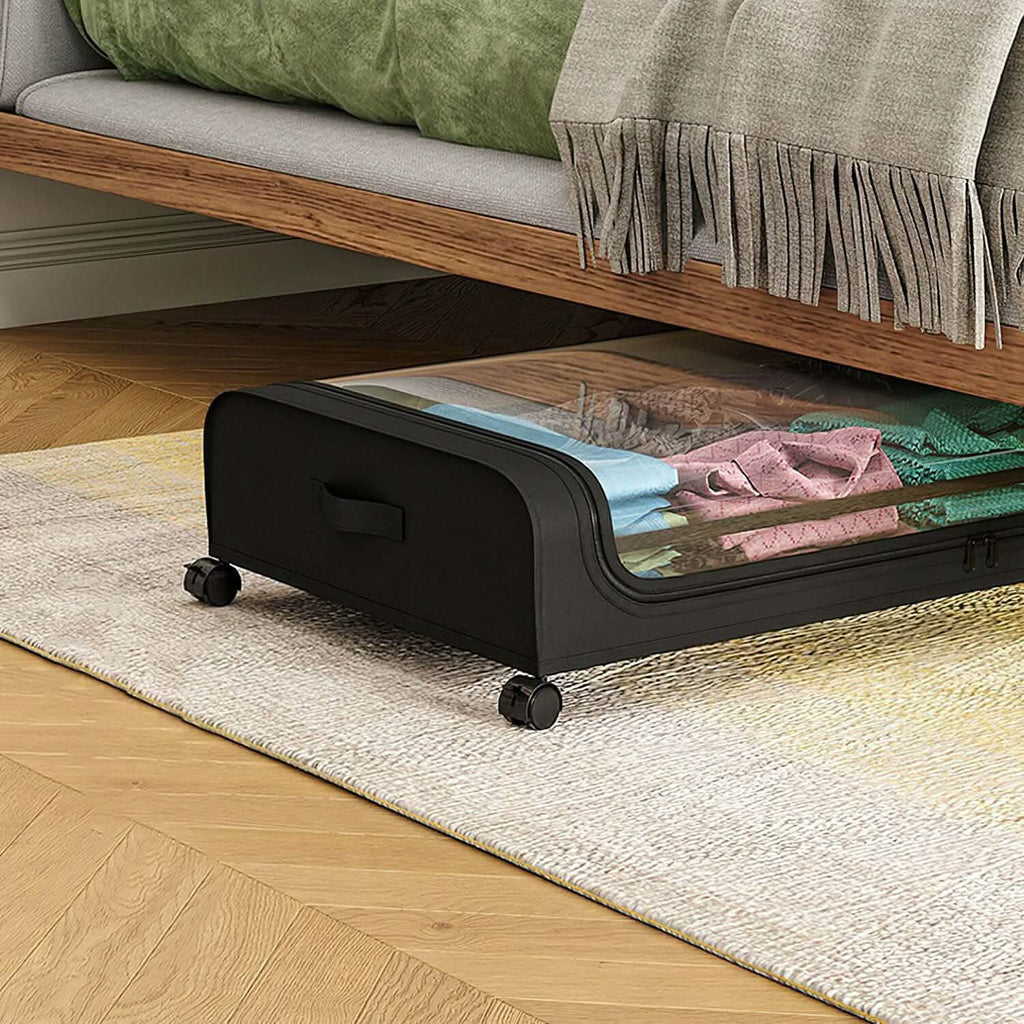 Tiroir de rangement sous le lit à roulettes polyvalent avec fenêtre transparente et étiquette