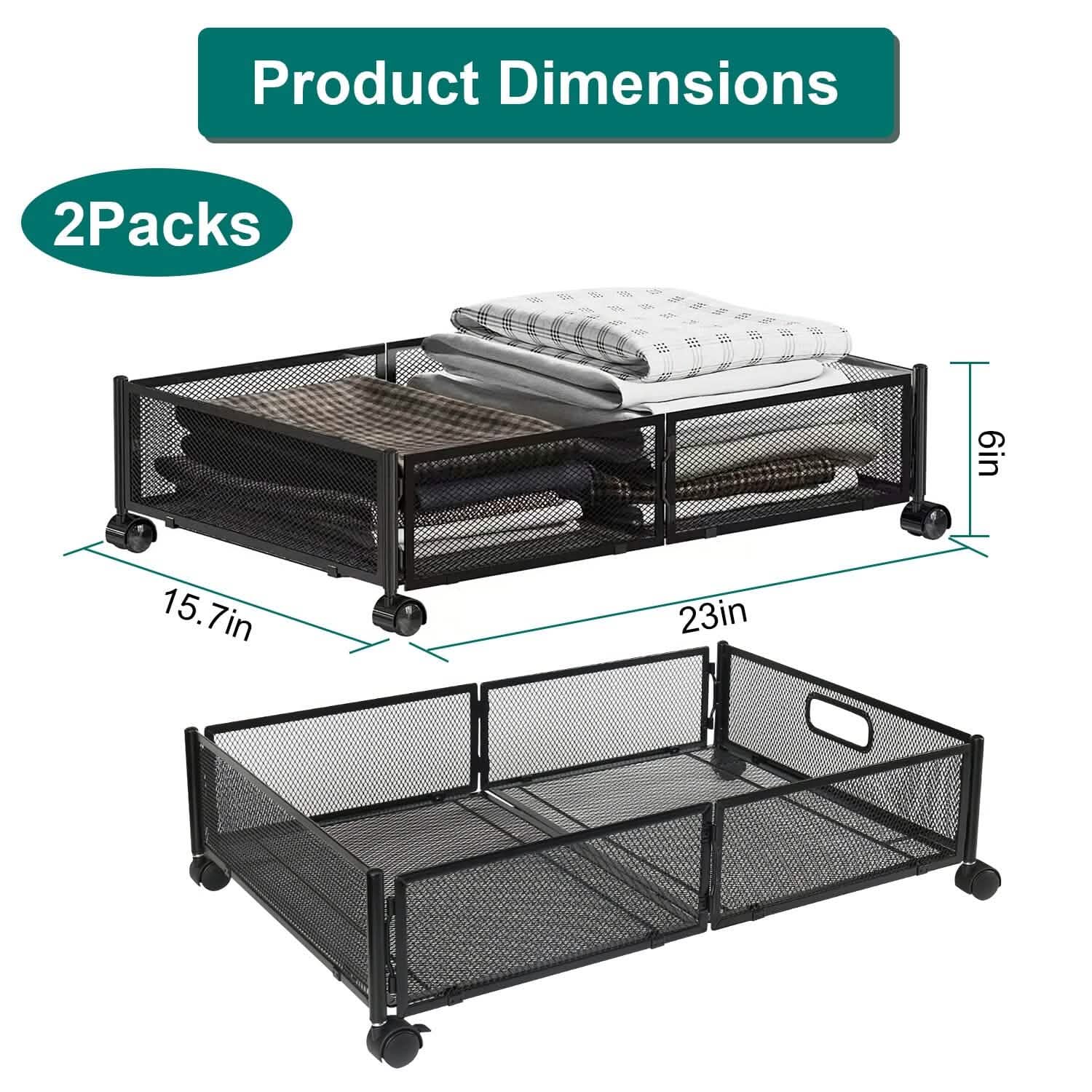 2-Pack: Under Bed Storage Container Foldable Rolling Storage Bin