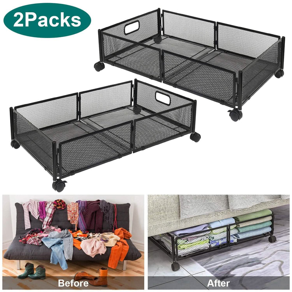 2-Pack: Under Bed Storage Container Foldable Rolling Storage Bin