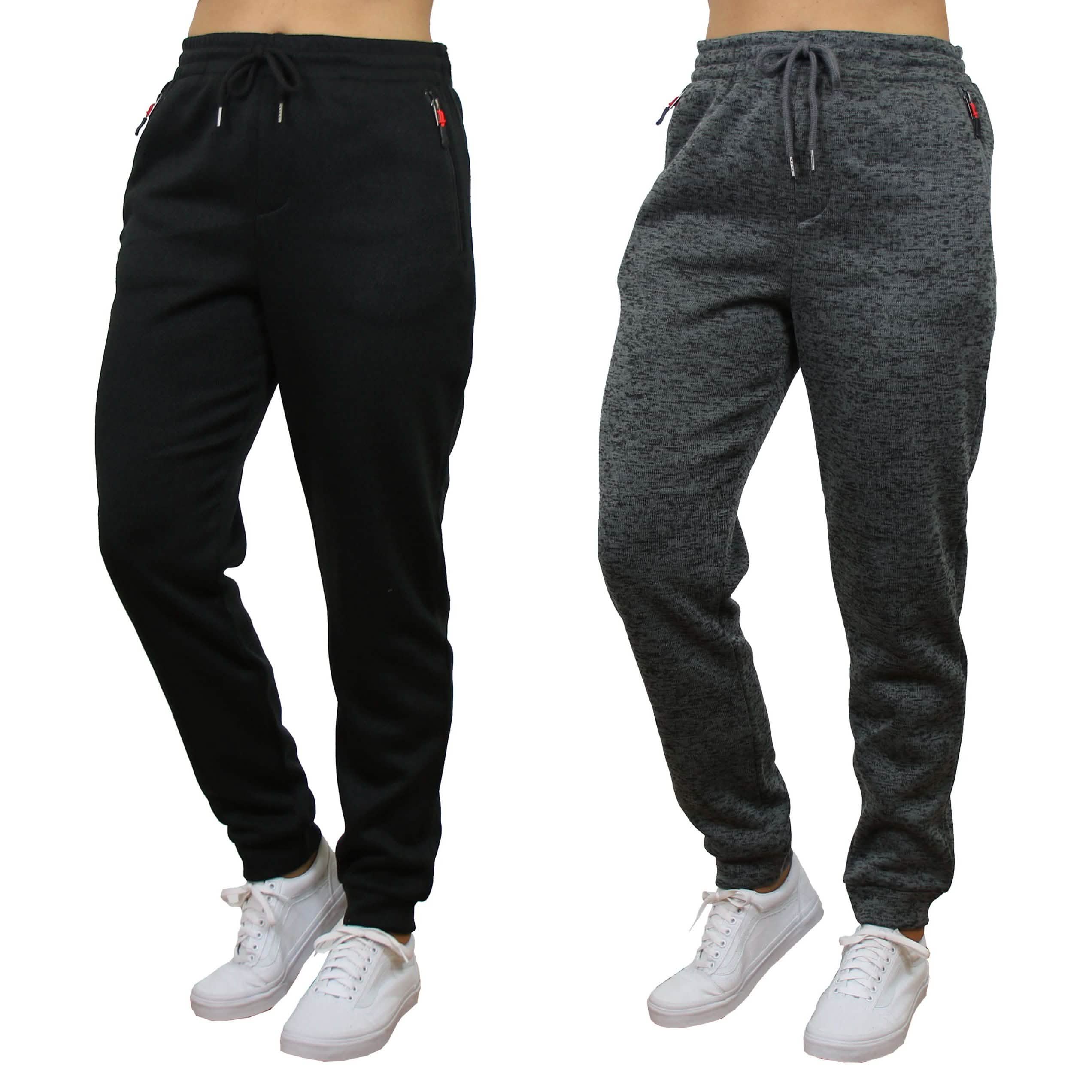 2-Pack Women's Loose-Fit Marled Fleece Jogger Sweatpants With Zipper Pockets