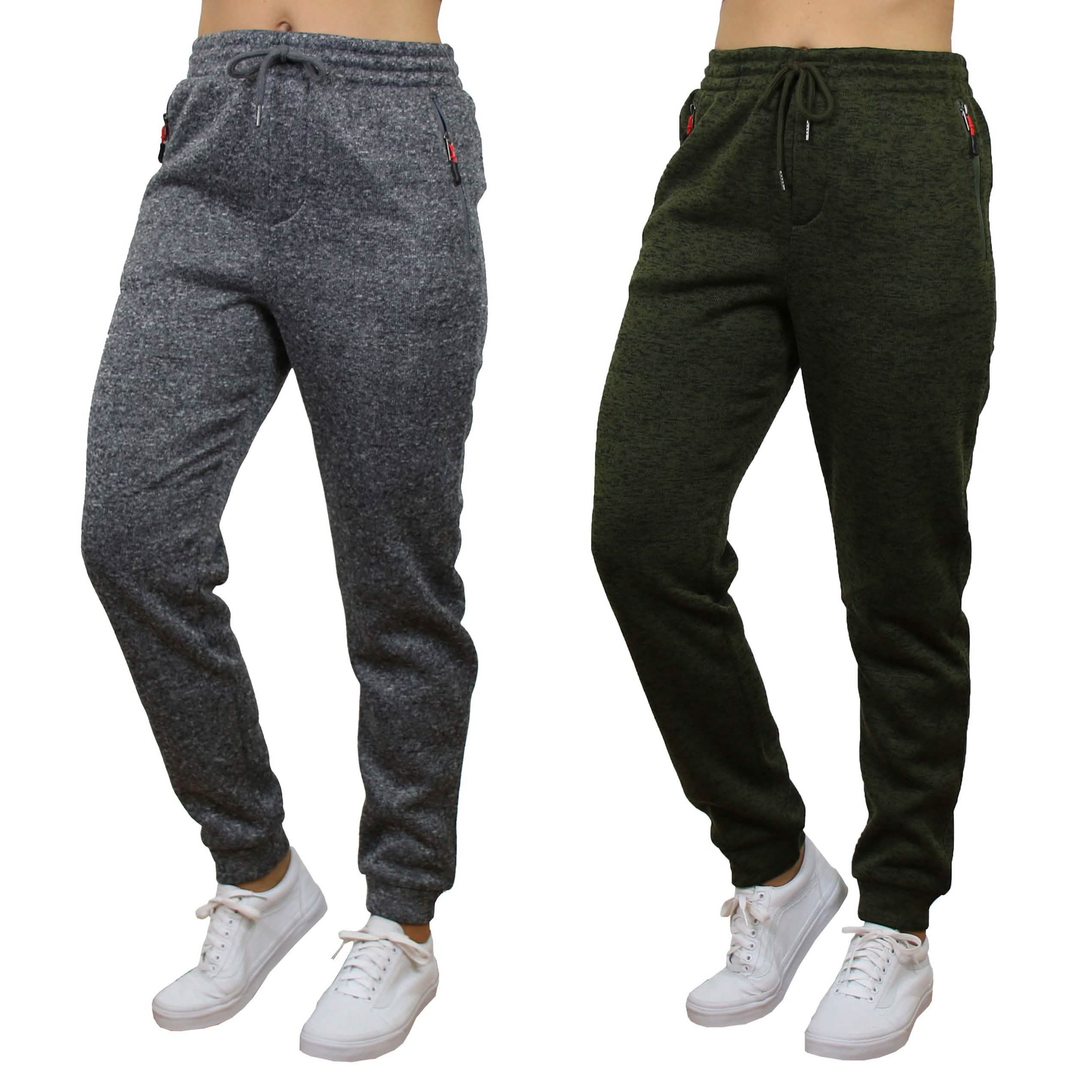 2-Pack Women's Loose-Fit Marled Fleece Jogger Sweatpants With Zipper Pockets