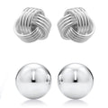 2-Pairs: Sterling Silver Love Knot and Ball Stud Earring Set