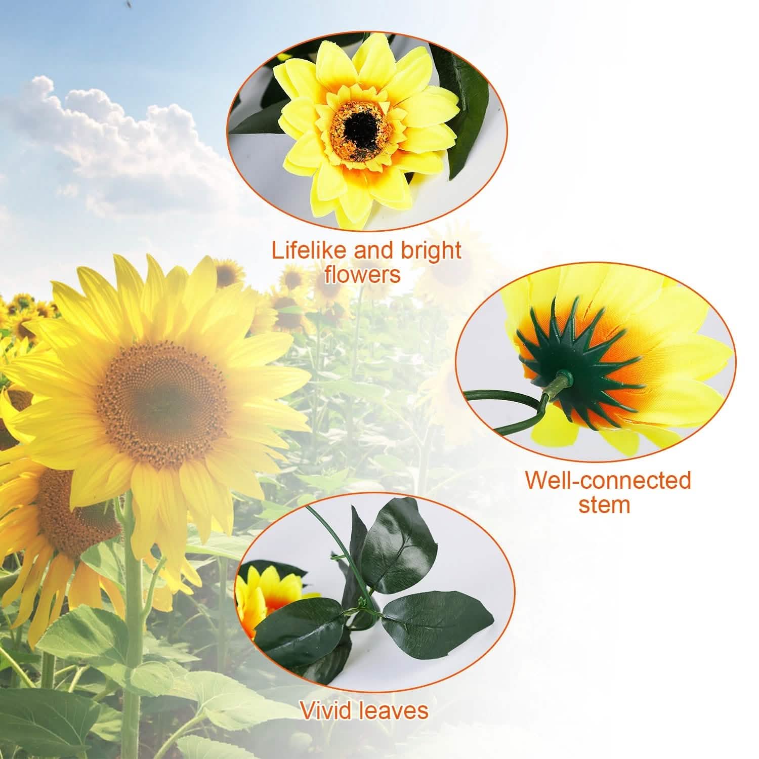 2-Piece: 7.2ft Artificial Silk Sunflower Vines
