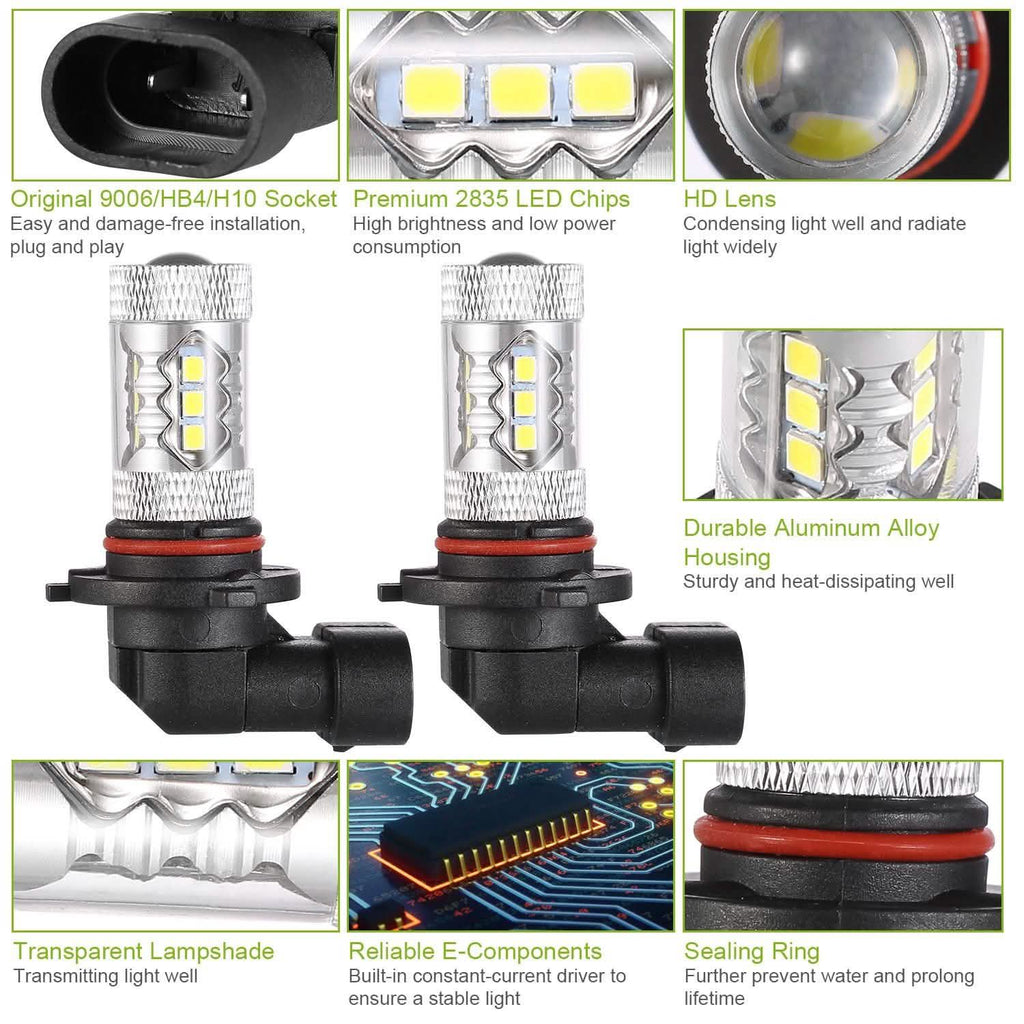 Lot de 2 : Ampoule LED 980LM 80W 9006 HB4 pour Feux Anti-Brouillard et Feux de Jour
