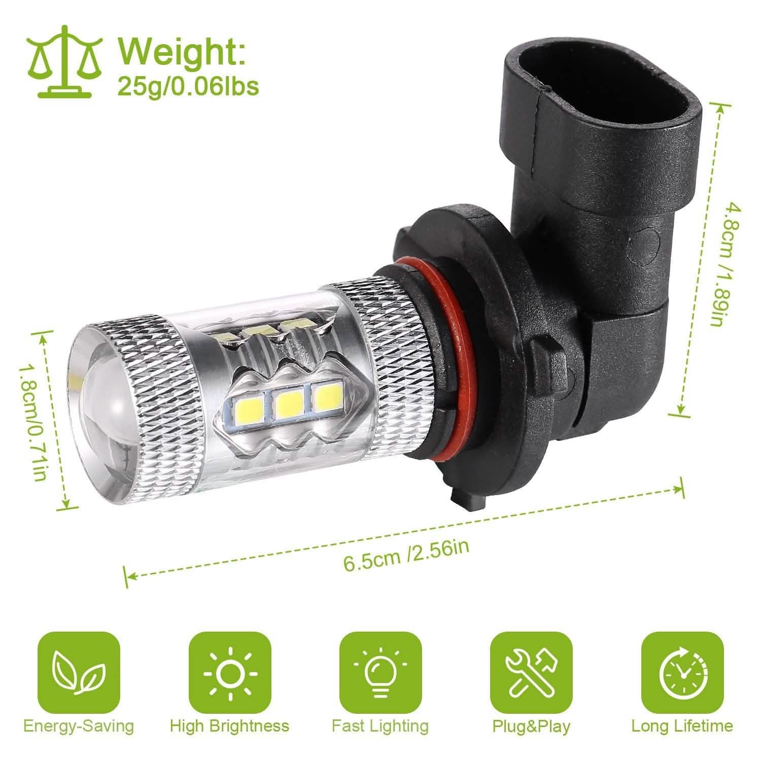 Lot de 2 : Ampoule LED 980LM 80W 9006 HB4 pour Feux Anti-Brouillard et Feux de Jour