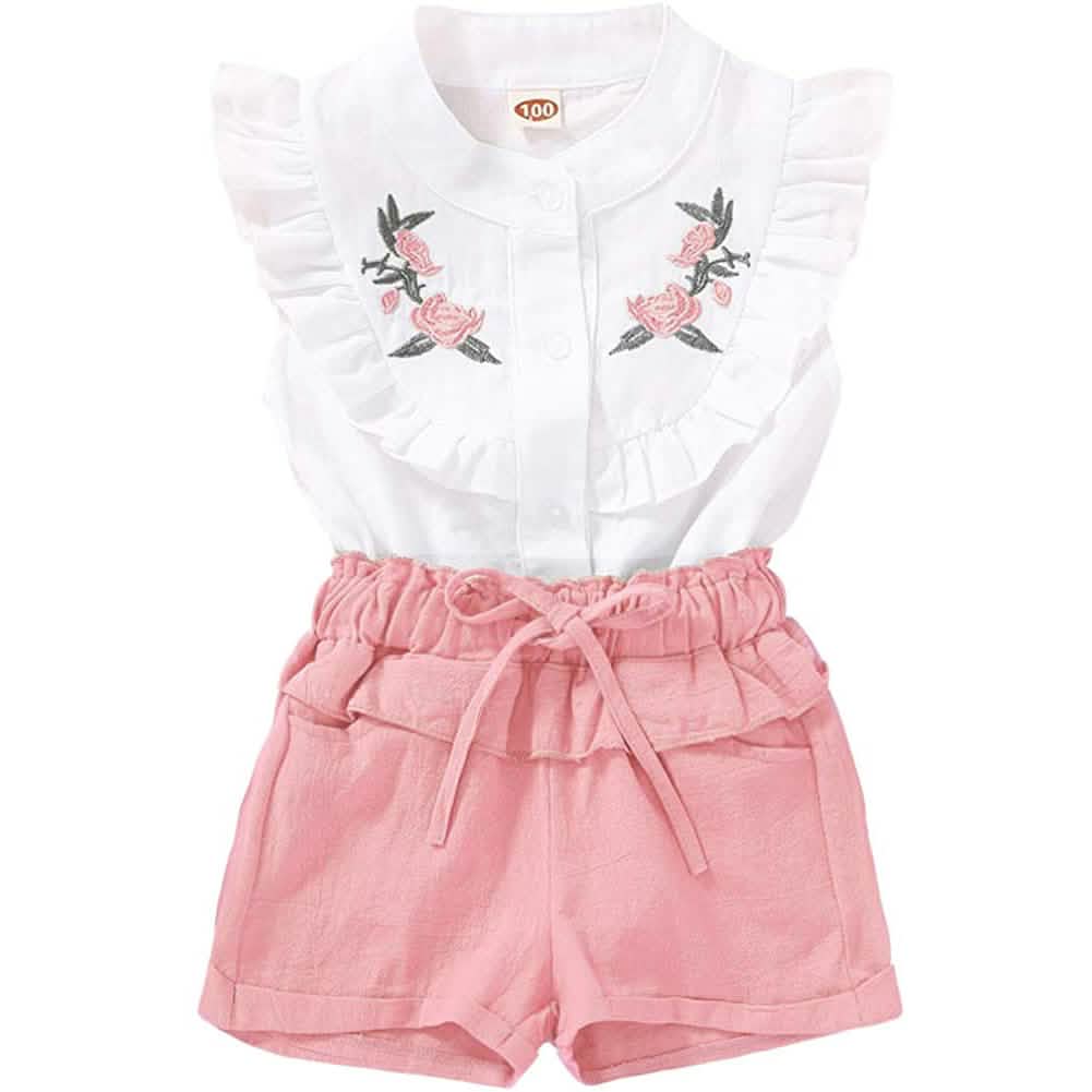 2点セット：赤ちゃん用女の子服 Tシャツベストトップス＋ショートパンツ