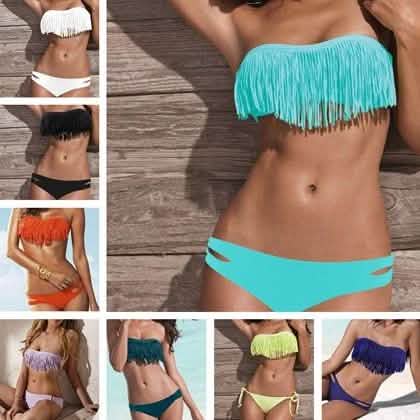 Ensemble 2 pièces : Maillot de bain bikini tendance à franges