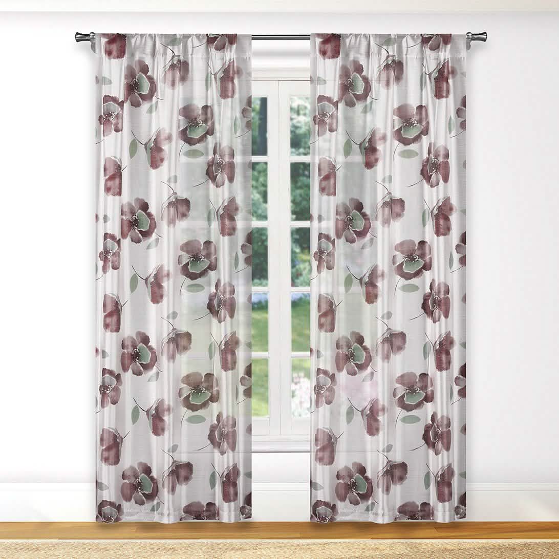 Ensemble de 2 rideaux de fenêtre floraux semi-transparents