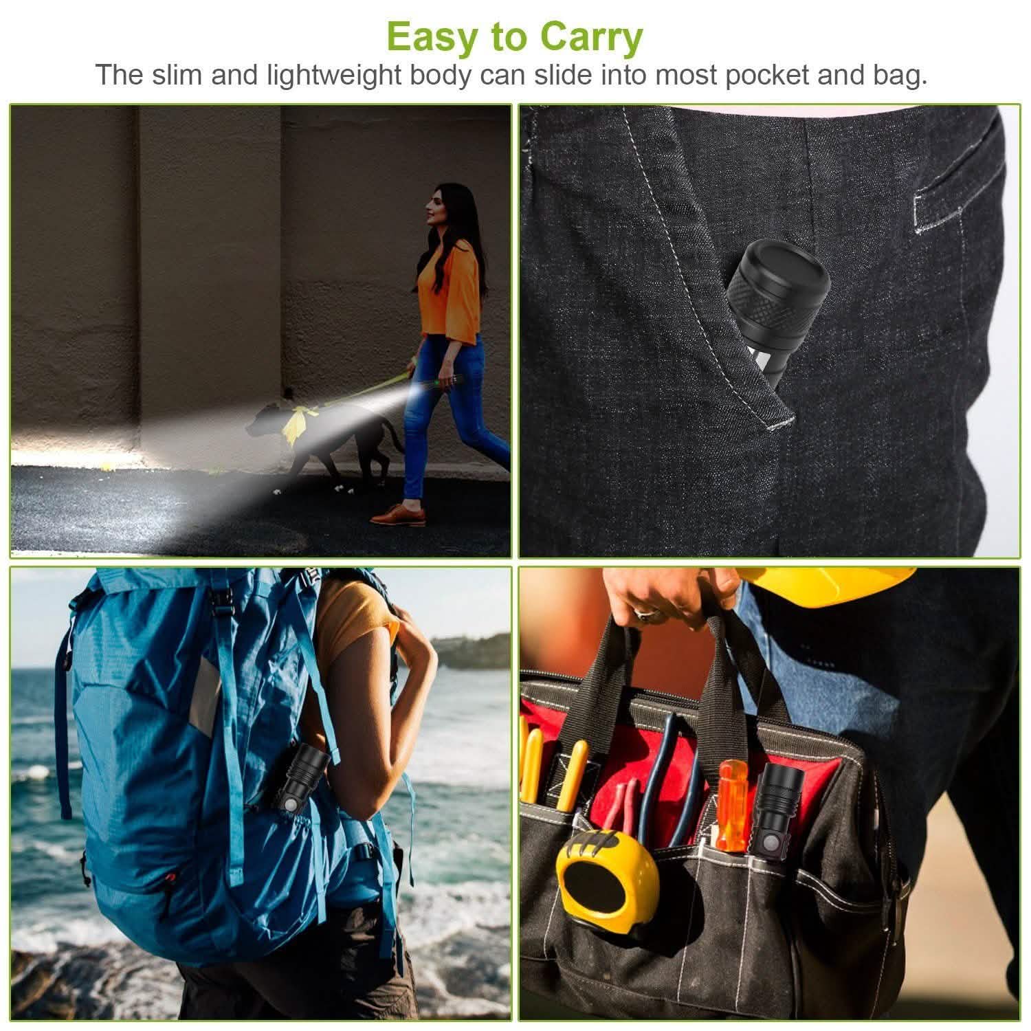 2-Piece: LED Handheld Flashlight Zoomable USB Rechargable