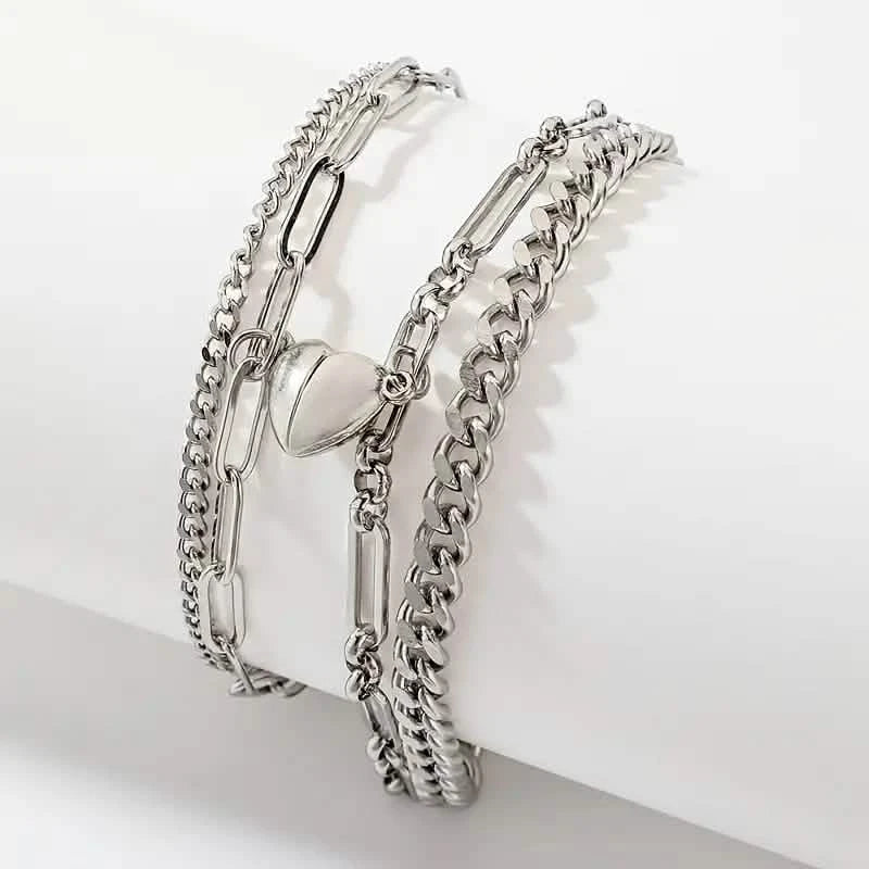 2-Piece: Lovers' Titanium Steel Love Magnet Bracelet