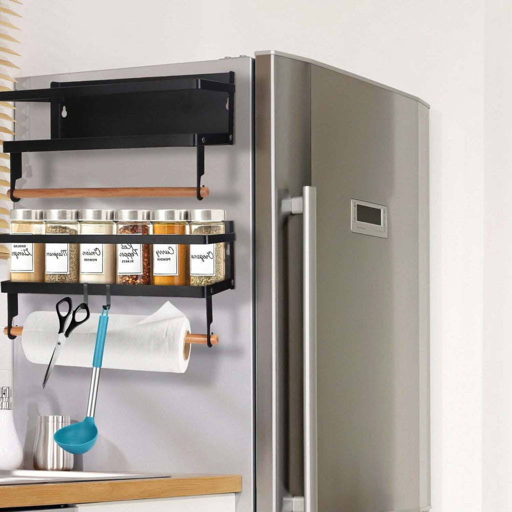 2-Piece: Magnetic Spice Racks for Refrigerator with Paper Towel Holder