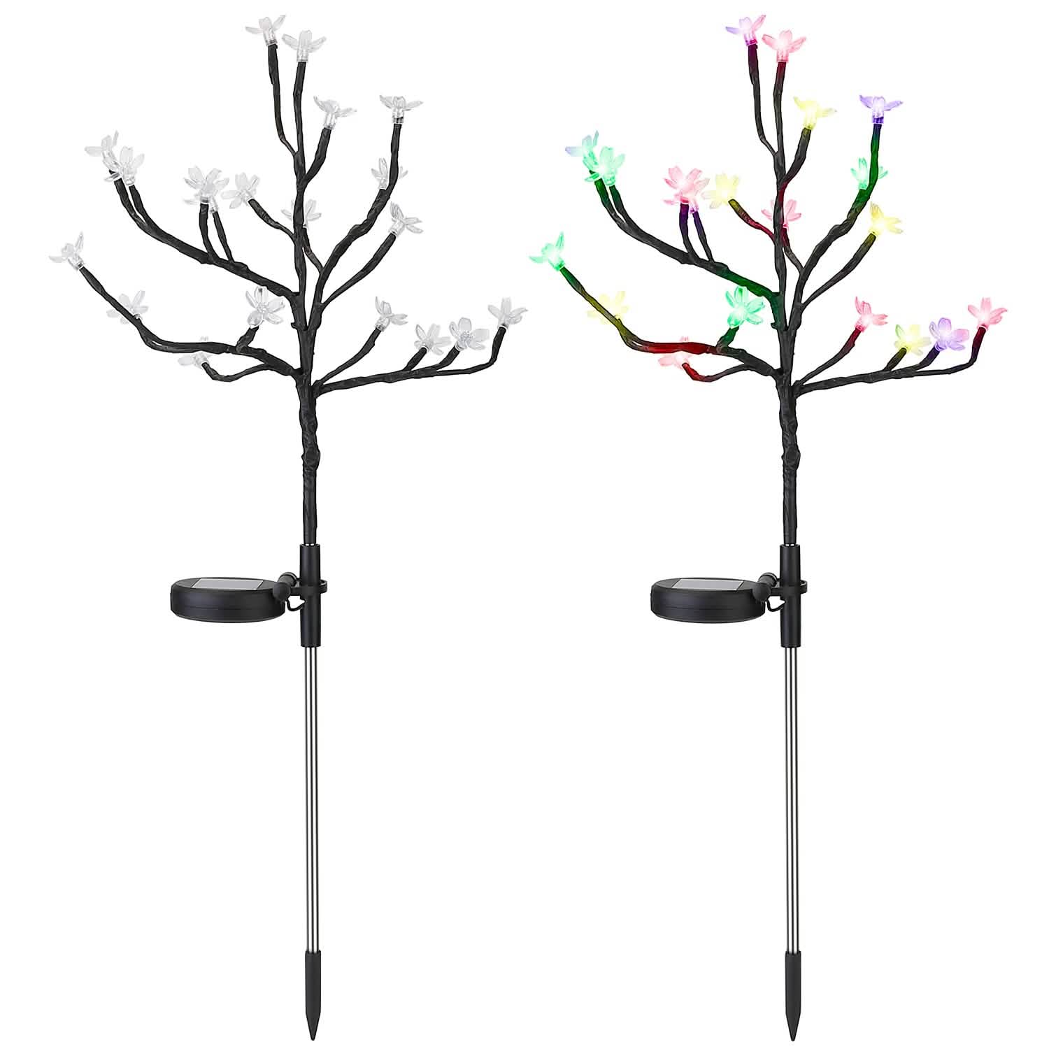 2-Piece: Outdoor Solar Light Cherry Blossom Flower Landscape Light