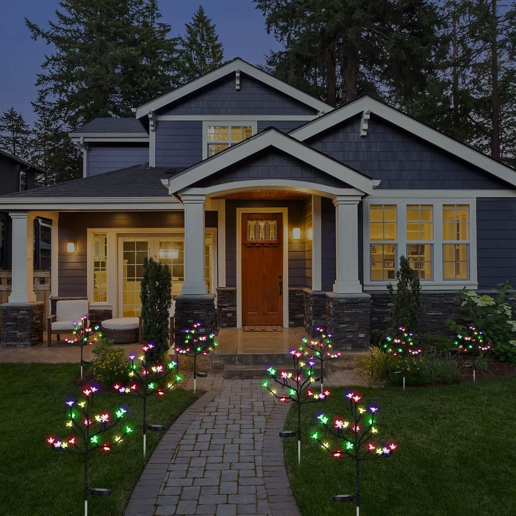 2-Piece: Outdoor Solar Light Cherry Blossom Flower Landscape Light