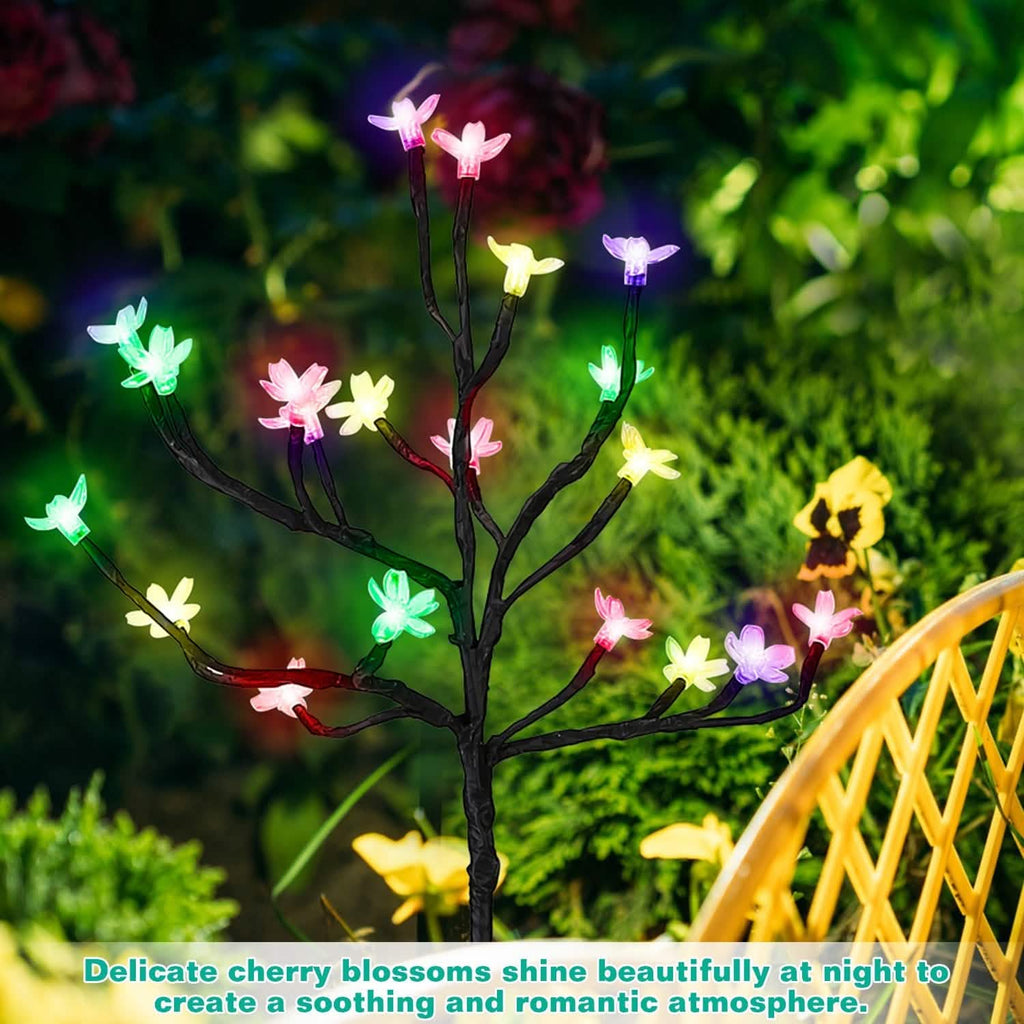 2-Piece: Outdoor Solar Light Cherry Blossom Flower Landscape Light