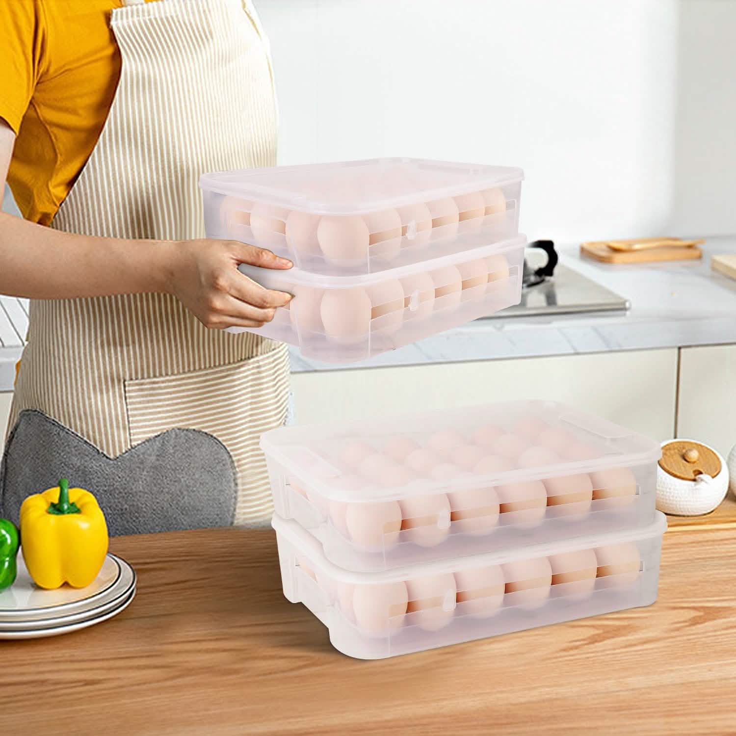 2-Piece: Plastic Egg Holder Stackable Egg Storage Box